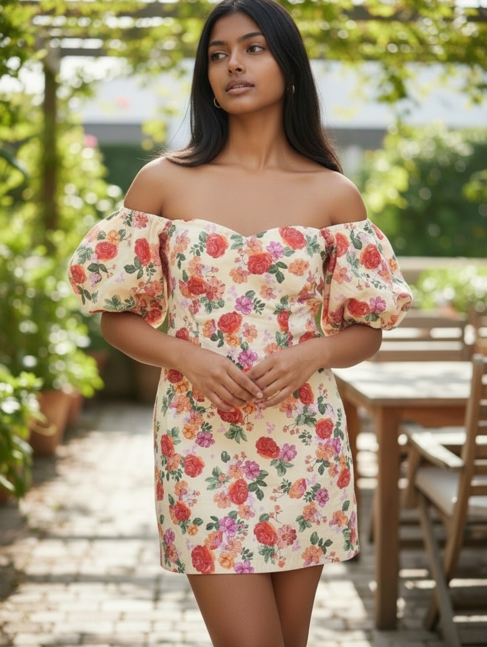 Zara Floral Cotton Romantic Chic Mini Dress Vlogger Favorite